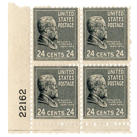 U.S. 24 Cent Benjamin Harrison Plate Block of 4 Stamps Scott #828 - N.H.