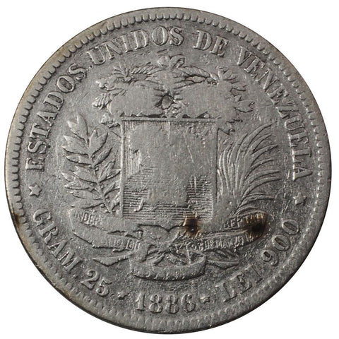 1888 Venezuela 5 Bolivares KM. 424.1 - VG