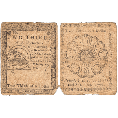 Continental Currency February 17, 1776 2/3 Dollar CC-22 - Fine