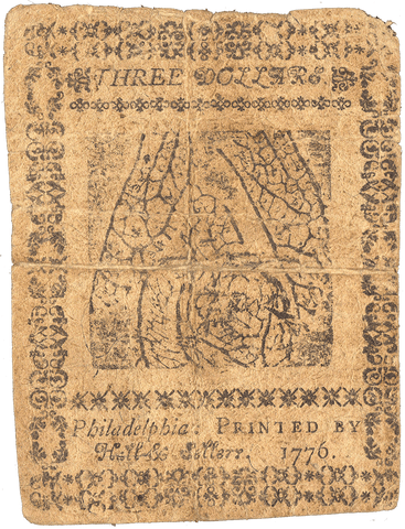 Continental Currency February 17, 1776 $3 CC-25 - Very Good