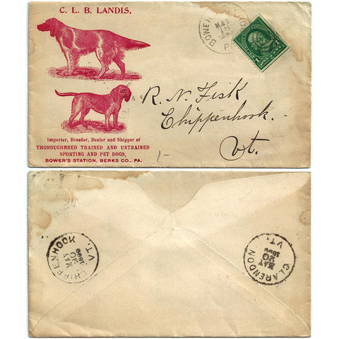 May 18, 1890 C L B Landis Sporting & Pet Dogs Advertising Cover