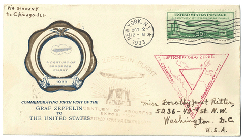 First Day Cover Air Post 1933 Century of Progress - Graf Zeppelin Envelope Front