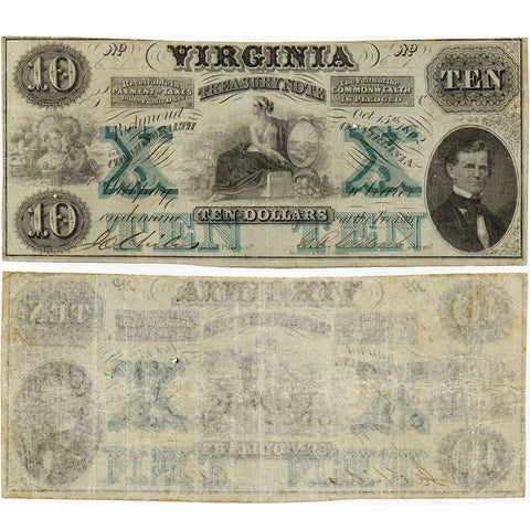 1862 $10 Virginia Treasury Note Cr.11 - Very Fine