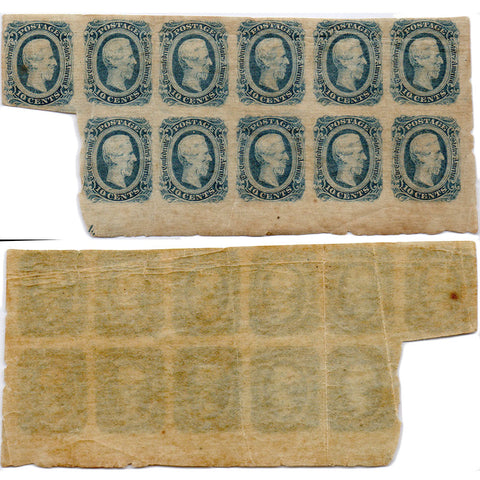 Scott #11 Confederate States America 1863-4 10¢ Jefferson Davis - Block of 11