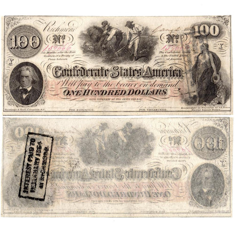T-41 January 2nd 1863 $100 Confederate States of America Note - Uncirculated