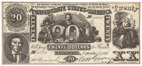 T-20 Sept. 2 1861 $20 Confederate States of America (C.S.A.) CT-20/141 - Choice Uncirculated
