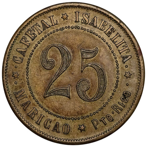 Late 1800s Puerto Rico Hacienda Token, Cafetal Isabelita, Maricao PR. Fumero-313 - Extremely Fine