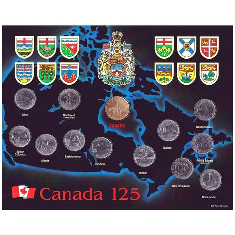 1992 Canada 125th Commemorative 13 Coin Set w/ Blue Map Board