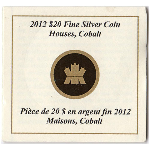 2012 $20 Canada "Houses, Cobalt" Silver Coin - Gem in Capsule w/ C.O.A.