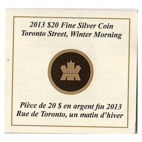 2013 $20 Toronto Street, Winter Morning Silver Coin - Gem in Capsule w/ C.O.A.