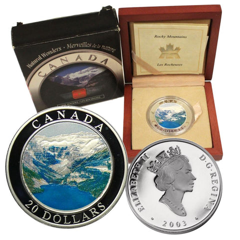 2003 Canada $20 Natural Wonders "The Rockies" Silver Coin w/ Box & C.O.A.