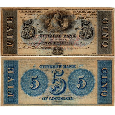 18__ (50-60s) $5 Citizens Bank of Louisiana Remainder LA-15-G12c ~ Net AU