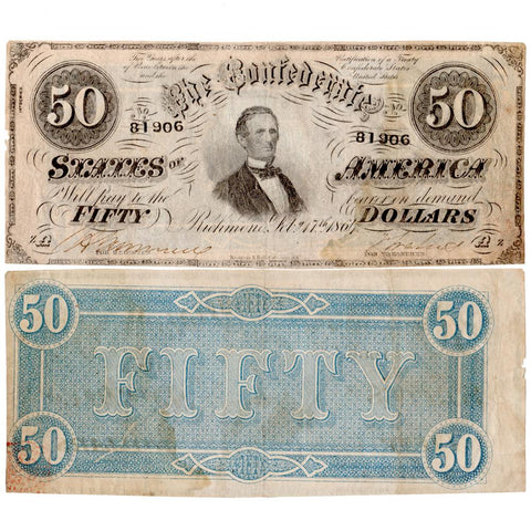 T-66 Feb. 17 1864 $50 Confederate States of America (C.S.A.) PF-2/Cr.496 - Very Fine