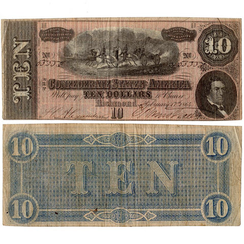 T-68 February 17th, 1864 $10 Confederate States of America Note - Very Fine