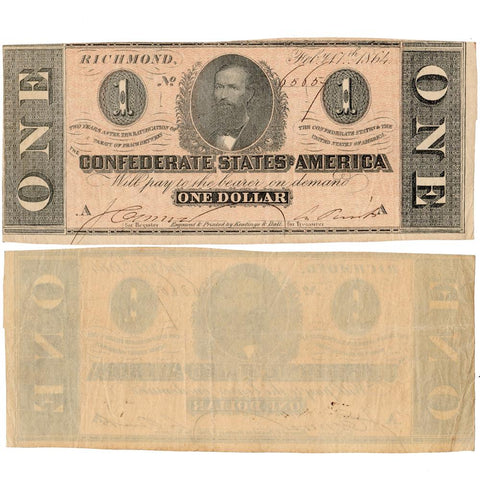 T-71 Feb. 17 1864 $1 Confederate States of America (C.S.A.) PF-4/Cr.577 - Ch. Very Fine