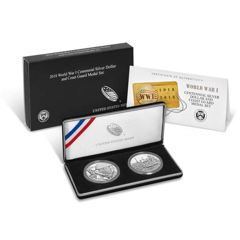 2018 World War I Centennial Silver Dollar and Coast Guard Medal Set