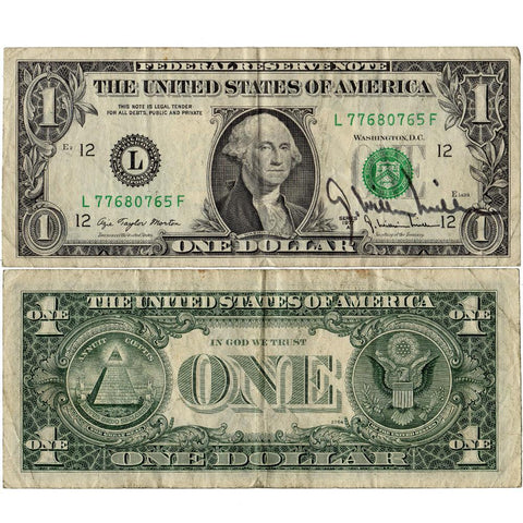 1977-A $1 Federal Reserve "San Francisco" Miller Courtesy Signed Note - Nominal VF.