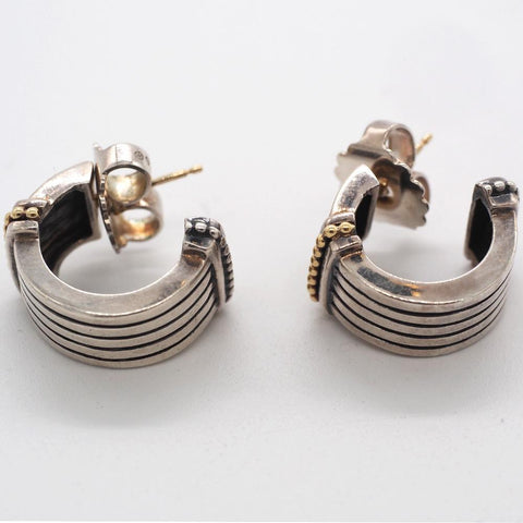 Lagos Caviar Sterling Silver/18K Hoop Earrings