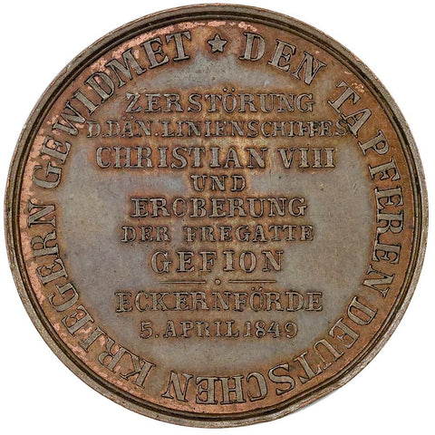 1849 Germany, Battle of Eckernförde Victory Medal, Bronze 32mm - Uncirculated Details