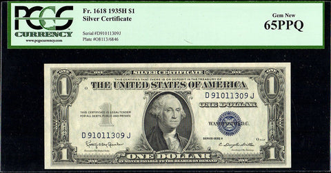 1935-H $1 Silver Certificate Fr. 1618 - PCGS Gem New 65 PPQ