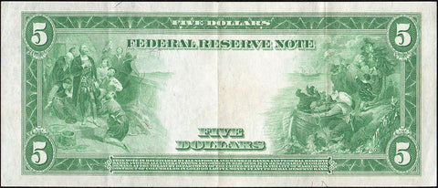 1914 $5 Boston Federal Reserve Note Fr. 847a - Choice Very Fine