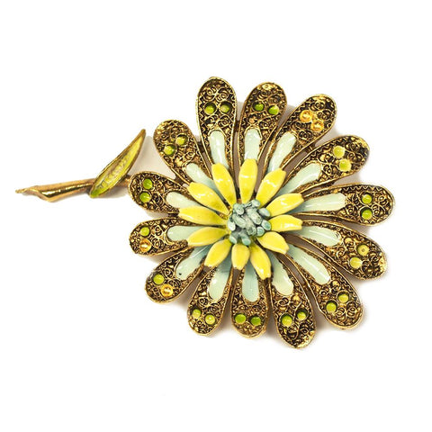 Vintage Signed Capri Enamel Flower Brooch