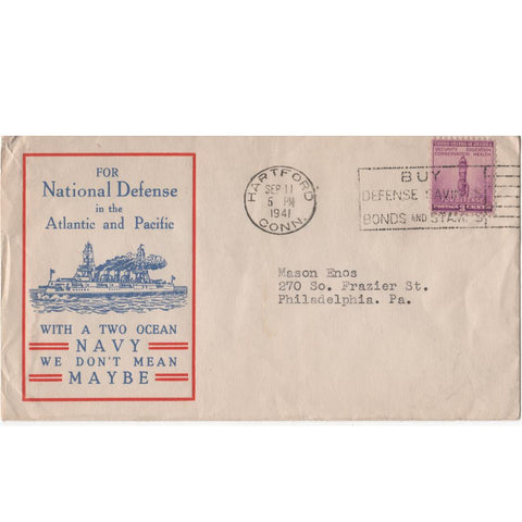 Sep. 11, 1941 "For National Defense in the Atlantic and Pacific" WW2 Patriotic Cover