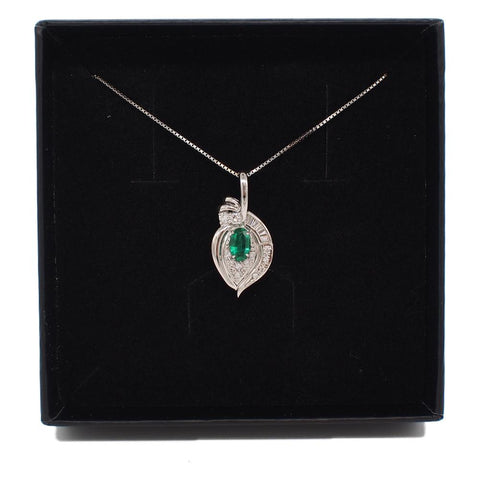 Lady's Platinum Oval Emerald & Diamond Pendant w/Chain - Brand New