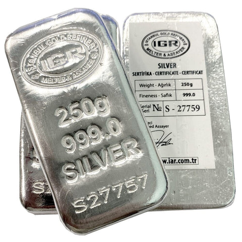 IGR 250 Gram .999 Silver Bars (8.037 toz) - In Plastic with Assay
