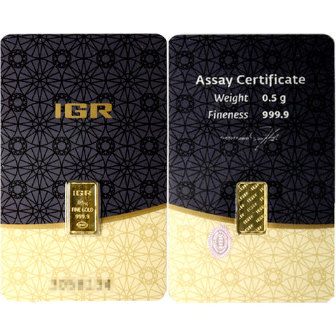 Half (0.5) Gram IGR .9999 Gold Bars in Assay Card
