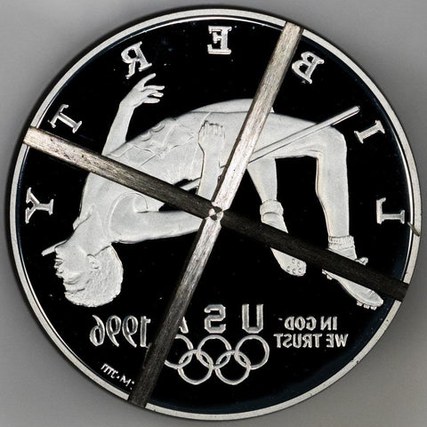 1996-P $1 Olympic High Jump Proof Cancelled Coin Die - Superior Gem Proof
