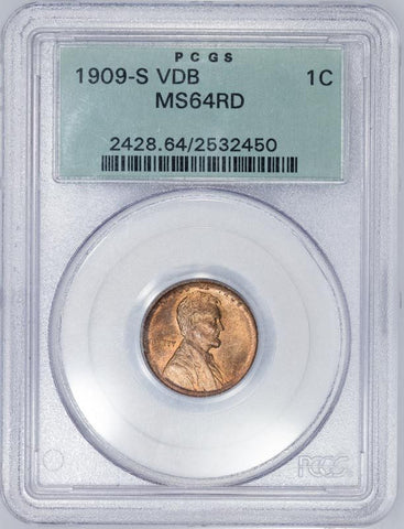 1909-S VDB Lincoln Wheat Cent in PCGS MS 64 RD