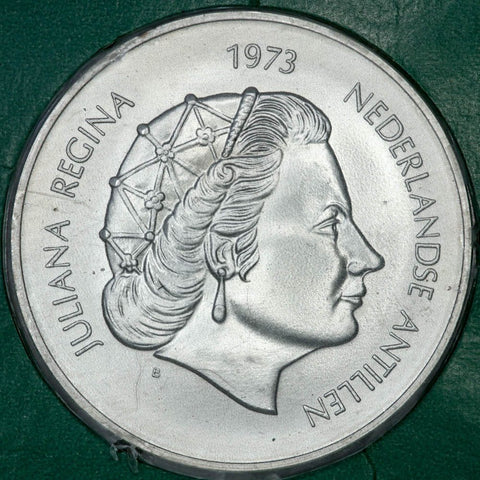 1973 Netherlands Antilles Silver 25 Gulden KM.14 - Gem Brilliant Uncirculated