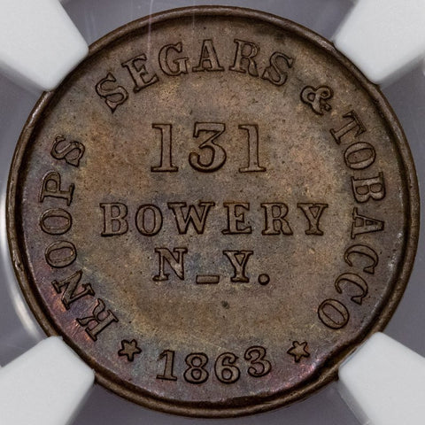 1863 Knoop's Segars & Tobacco Civil War Store Card Token (NY-630AO-5a) ~ NGC MS 63 BN