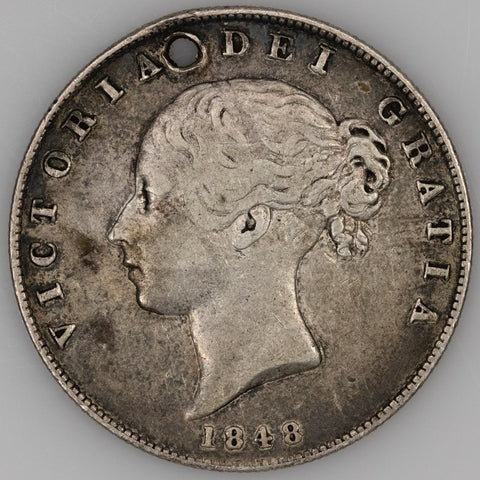 Great Britain - 1848 Half Crown - KM.740 - Very Fine Details (Holed)