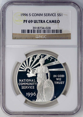 1996-S Community Service Commemorative Silver Dollar - NGC PF 69 Ultra Cameo