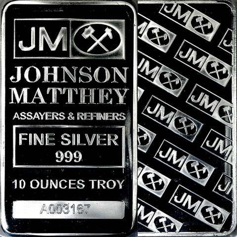 Johnson Matthey 10 oz .999 Silver Bars (in Plastic)