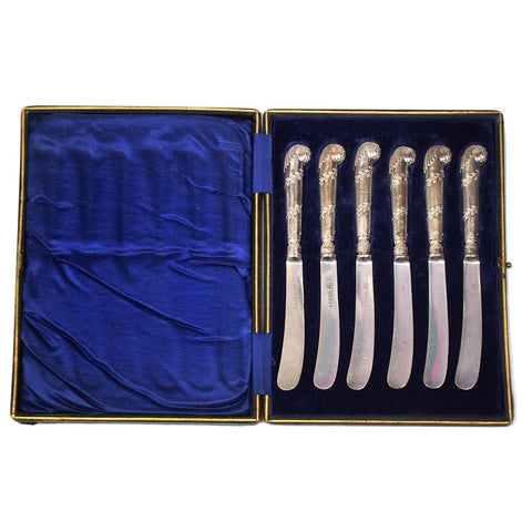 Early 1900s William Hutton & Sons Sterling Silver  Six Butter Knife Set w/ Case
