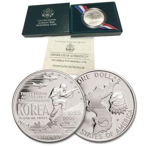 1991-D Korean War Memorial Unc. Silver Dollar in OGP w/ COA