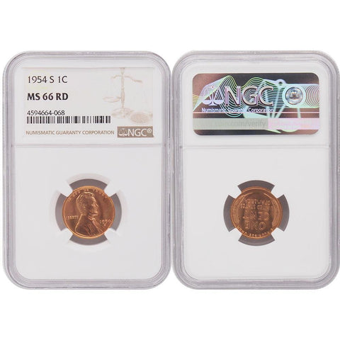 1954-S Lincoln Cent - NGC - MS66 RD