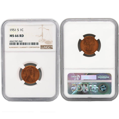 1951-S Lincoln Cent - NGC - MS-66 RD