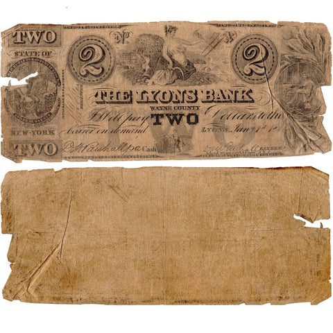 1800s The Lyons Bank - Wayne County, New York Note - Good
