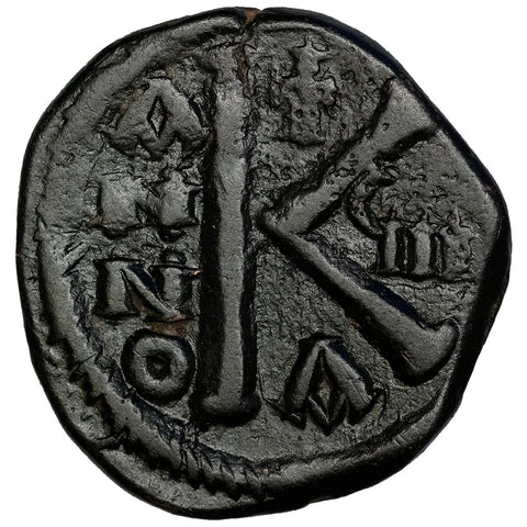 Byzantine Empire, Maurice Tiberius AE Half-Follis Constantinople Mint, 582-602 AD SB-497 - Fine