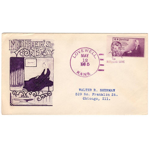 May 12, 1935 Mother's Day Cover (Whistler) with Lovewell Kans Fancy Cancel