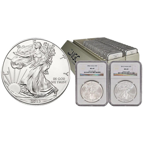 1986 to 2020 American Silver Eagle 35-Coin Set Certified by NGC at MS 69