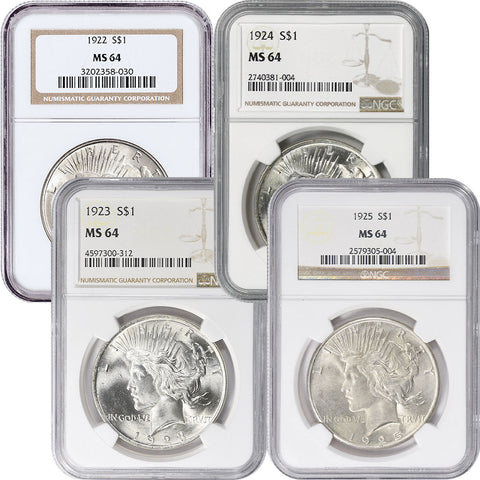 1922 • 1923 • 1924 • 1925 Peace Dollar Deal - All NGC MS 64