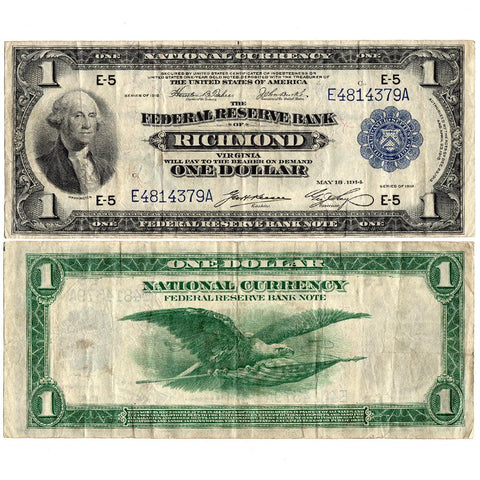 1918 $1 Richmond Federal Reserve Bank Note (Fr.721) - Apparent V.F.