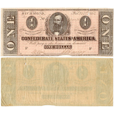 T-71 Feb. 17 1864 $1 Confederate States of America (C.S.A.) PF-1/Cr.576 - Net Fine