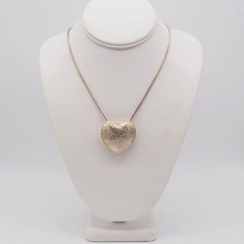 Jan Yager 1987 Signed Sterling Silver Puffy Heart Necklace