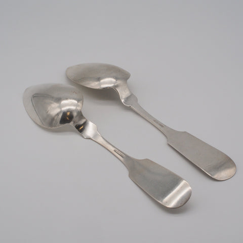 Pair of J.W. Moir Coin Silver Serving Spoons